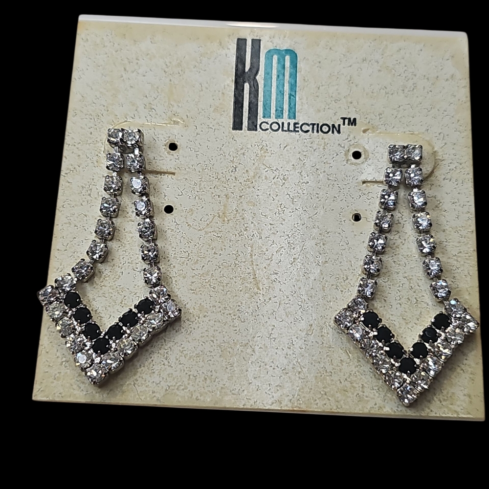 JM Collection Black and Silver Dangle Rhinestone Earrings